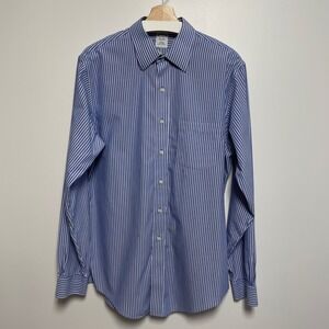 Brooks Brothers Mens Blue White Stripe Slim Fit Non Iron Dress Shirt Size L 16